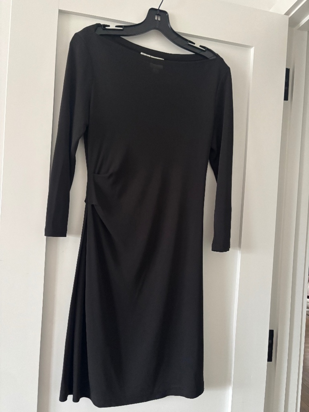 Vintage DKNY Made in USA Black Ruched Slinky Midi Dress - Medium